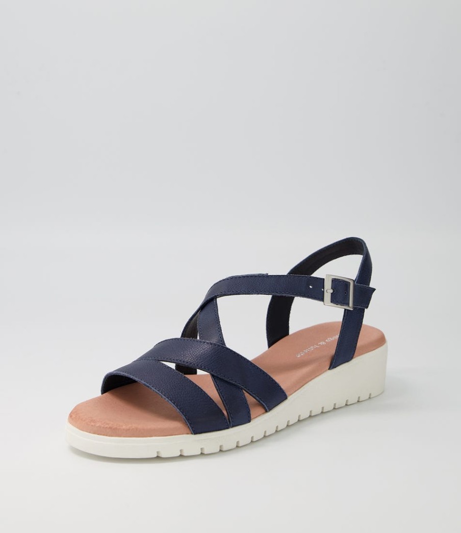 DJANGO & JULIETTE Matedy Navy Leather Sandals | Wedges