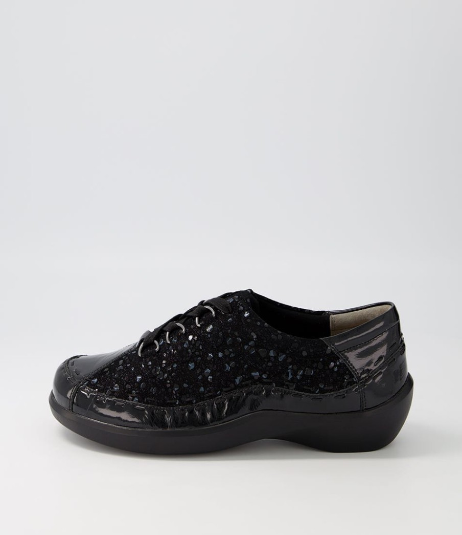 ZIERA Allsorts Xw Black Sparkle Lace Up Flats | Comfort