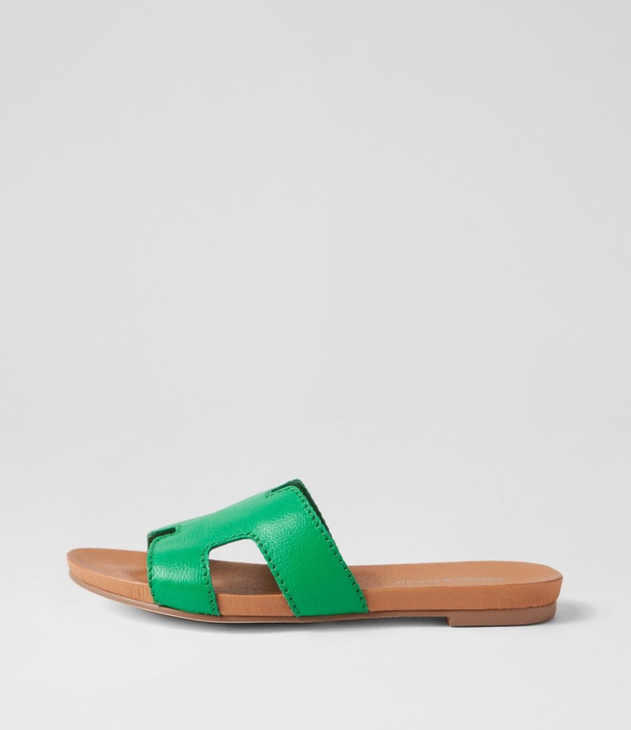 DJANGO & JULIETTE Jamel Bright Emerald Leather Slides | Flats