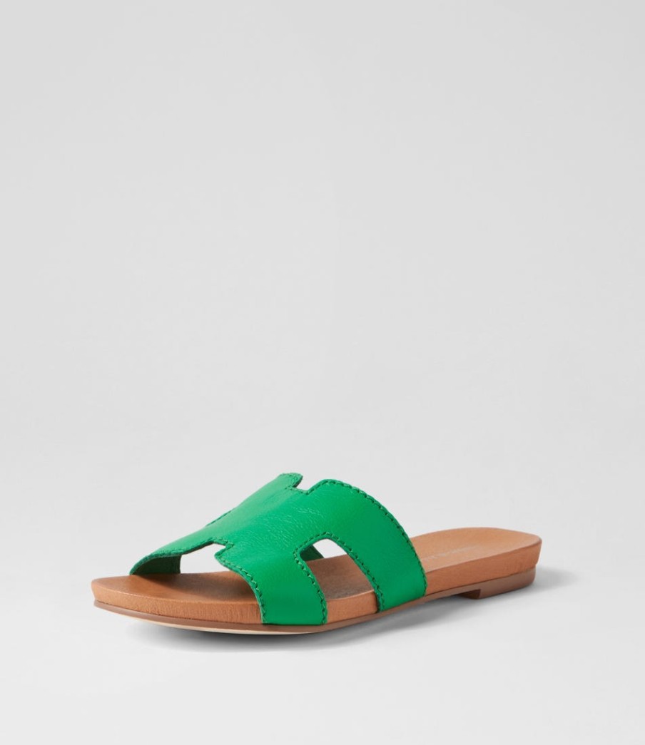 DJANGO & JULIETTE Jamel Bright Emerald Leather Slides | Flats