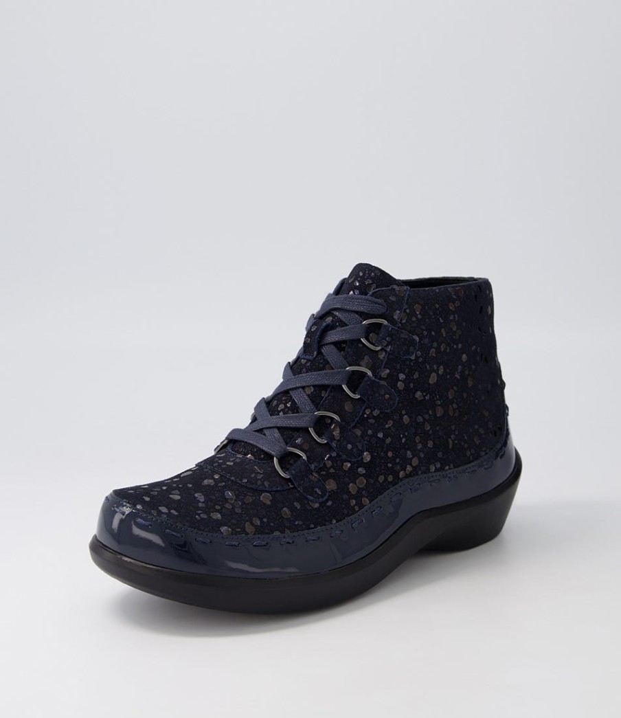 ZIERA Alexia Xw Navy Patent Suede Lace Up Boots | Boots