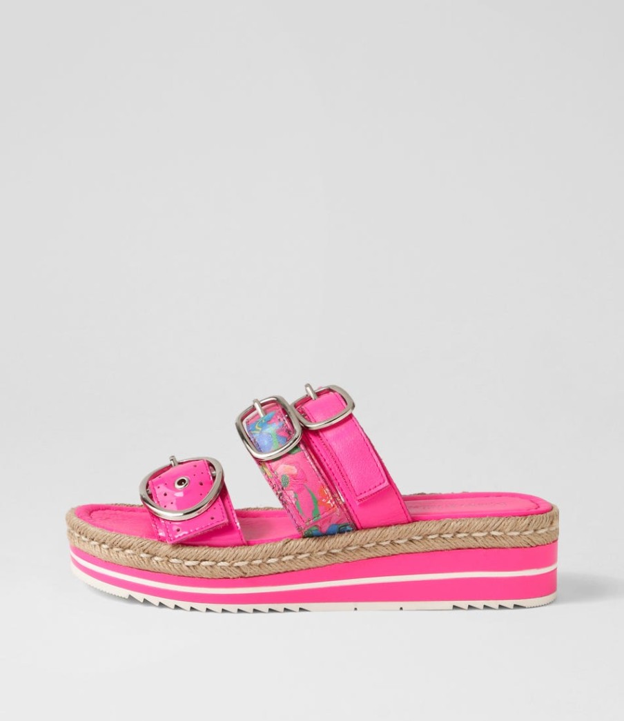 DJANGO & JULIETTE Abbas Hot Pink Patent Multi Slides | Espadrilles