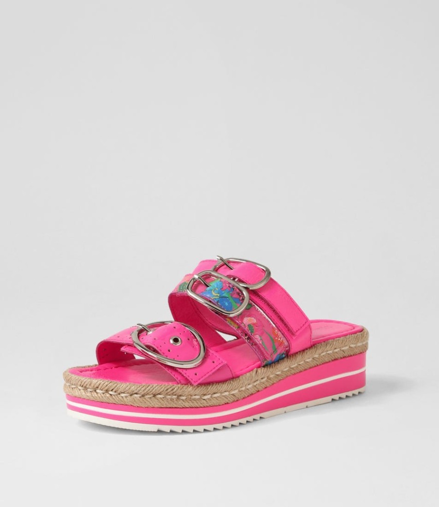 DJANGO & JULIETTE Abbas Hot Pink Patent Multi Slides | Espadrilles