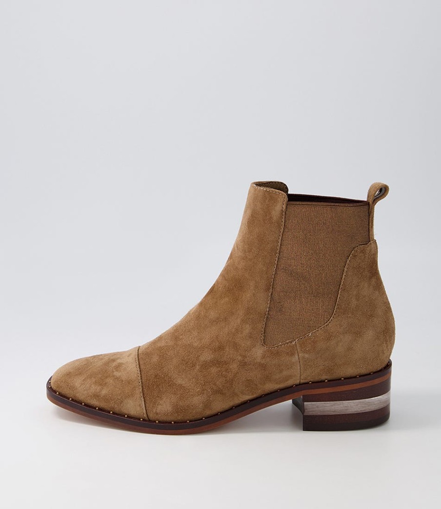 DJANGO & JULIETTE Forda Choc Bronze Suede Elastic Chelsea Boots | Boots