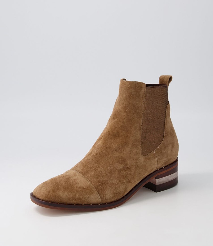 DJANGO & JULIETTE Forda Choc Bronze Suede Elastic Chelsea Boots | Boots