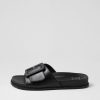 ZIERA Hanyu W Black Leather Slides | Flats