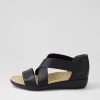 ZIERA Umato W Black Metallic Leather Elastic Sandals | Flats