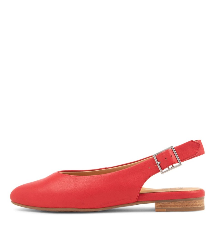 ZIERA Lisa W Red Leather Flat Shoes | Comfort