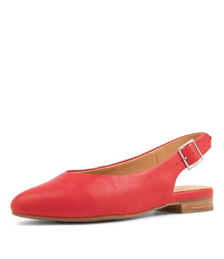 ZIERA Lisa W Red Leather Flat Shoes | Comfort