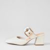 DJANGO & JULIETTE Maerys White Small Cut Leather Mules | Heels