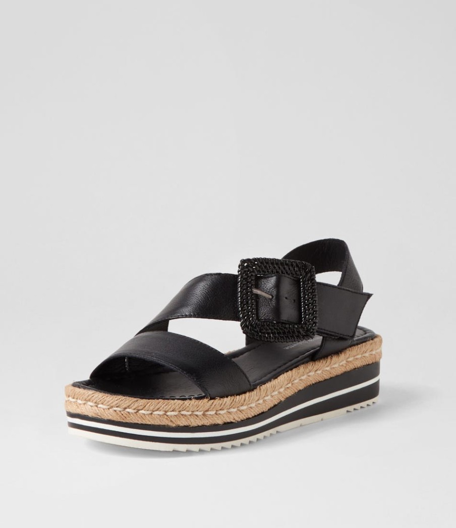 DJANGO & JULIETTE Atory Black Leather Espadrilles | Espadrilles