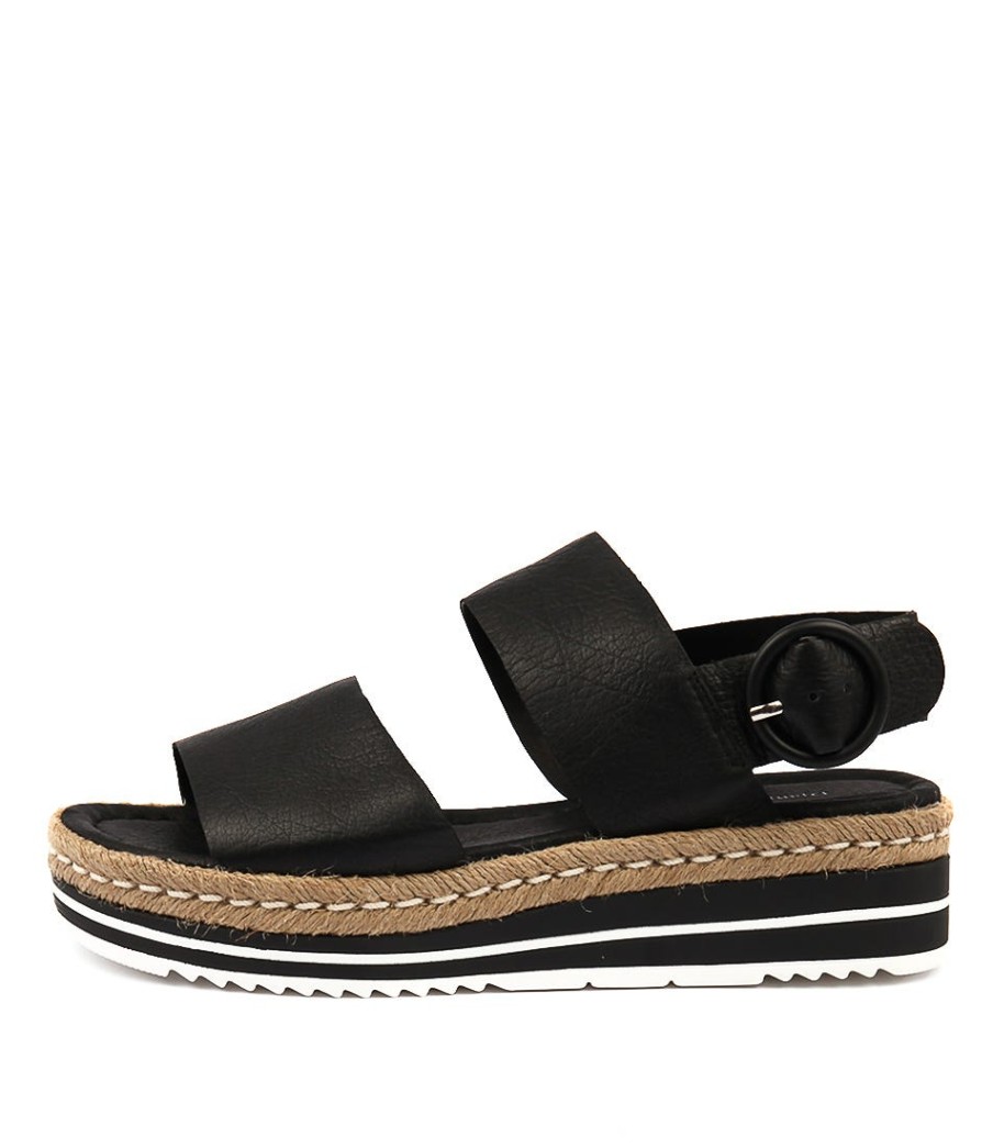 DJANGO & JULIETTE Atha Lrg Black Leather | Espadrilles