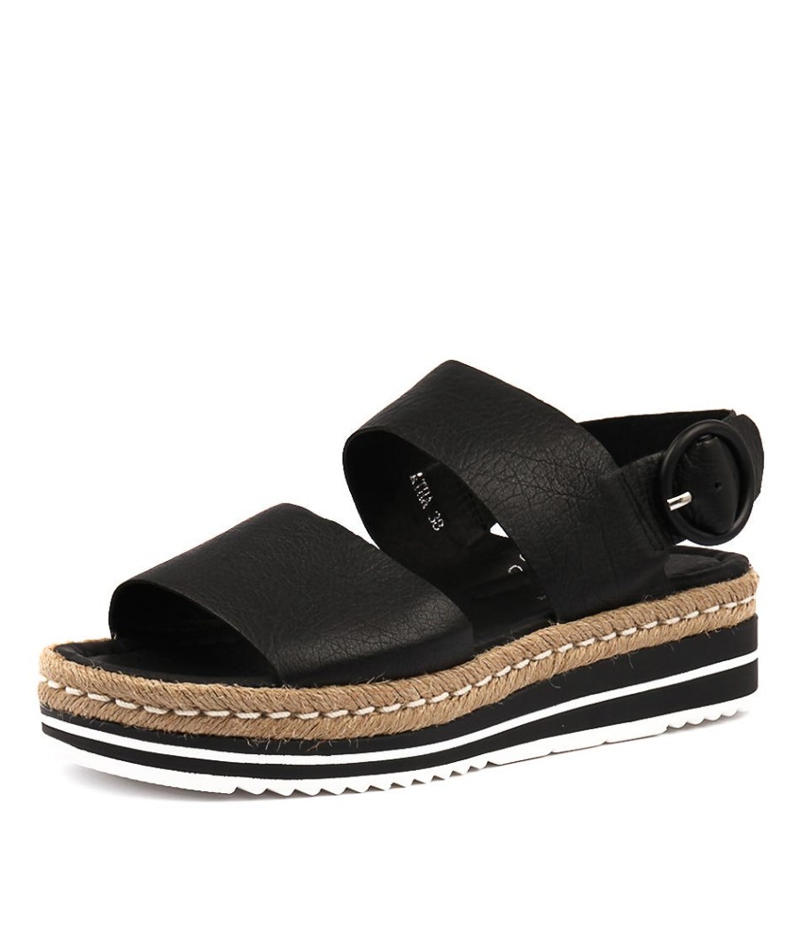 DJANGO & JULIETTE Atha Lrg Black Leather | Espadrilles