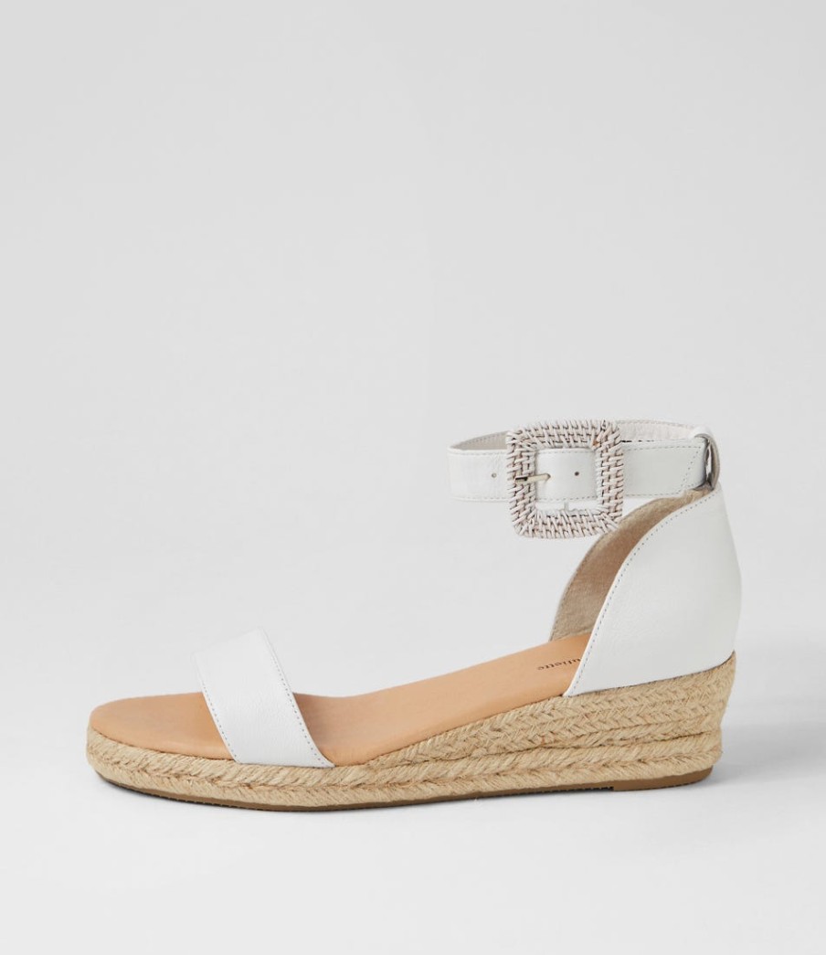 DJANGO & JULIETTE Sprout White Leather Buckle Sandals | Espadrilles