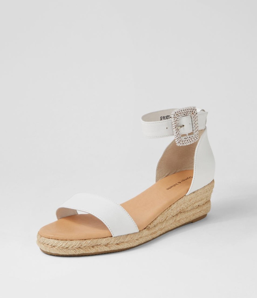 DJANGO & JULIETTE Sprout White Leather Buckle Sandals | Espadrilles