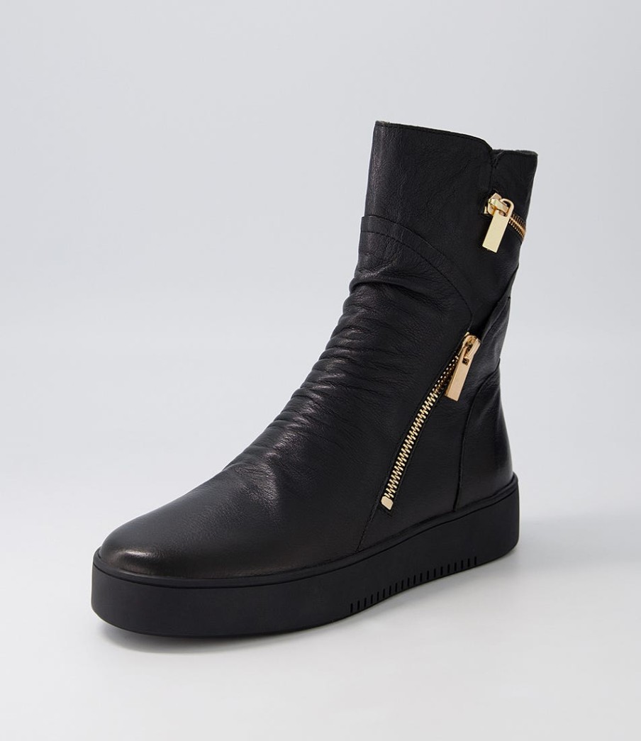 DJANGO & JULIETTE Lumbo Black Leather Ankle Boots | Boots