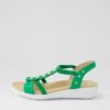 ZIERA Ulover W Bright Emerald Leather Elastic Sandals | Wedges