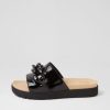 ZIERA Nerriya Xw Black Patent Leather Slides | Flats