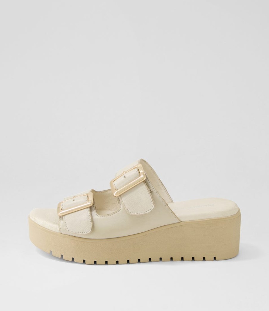 DJANGO & JULIETTE Oaxel Almond Leather Slides | Wedges