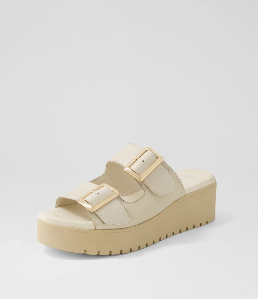 DJANGO & JULIETTE Oaxel Almond Leather Slides | Wedges