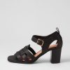 DJANGO & JULIETTE Hayat Black Leather Sandals | Heels