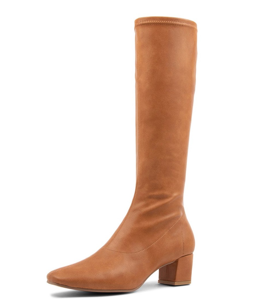 DJANGO & JULIETTE Hayleys Tan Stretch Knee High Boots | Boots