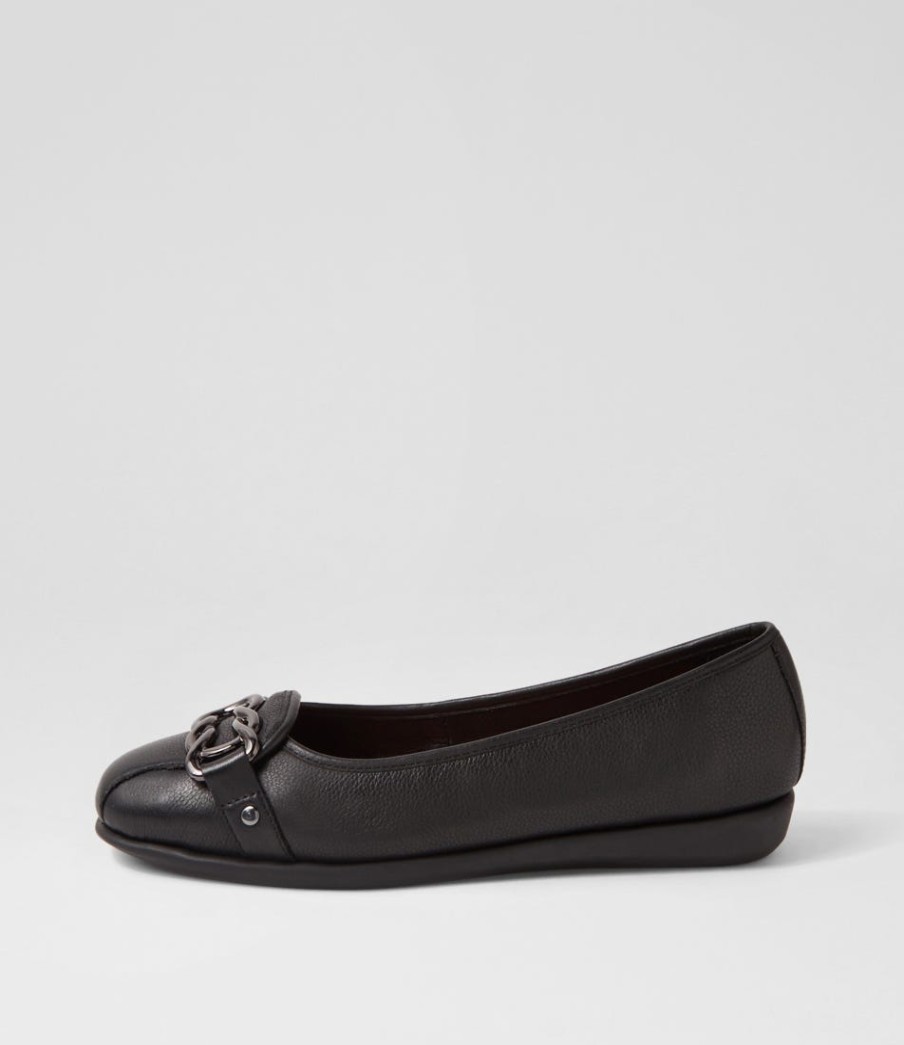 SUPERSOFT Elisse Black Leather Ballet Flats | Comfort