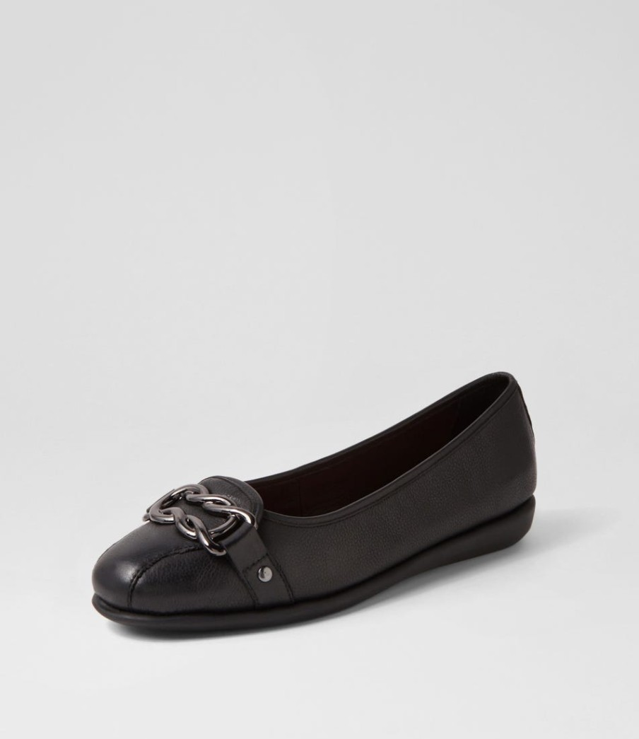 SUPERSOFT Elisse Black Leather Ballet Flats | Comfort