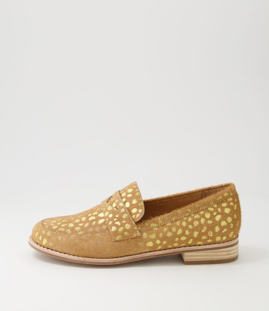 DJANGO & JULIETTE Avetta Camel Gold Dot Leopard Pony Loafers | Loafers