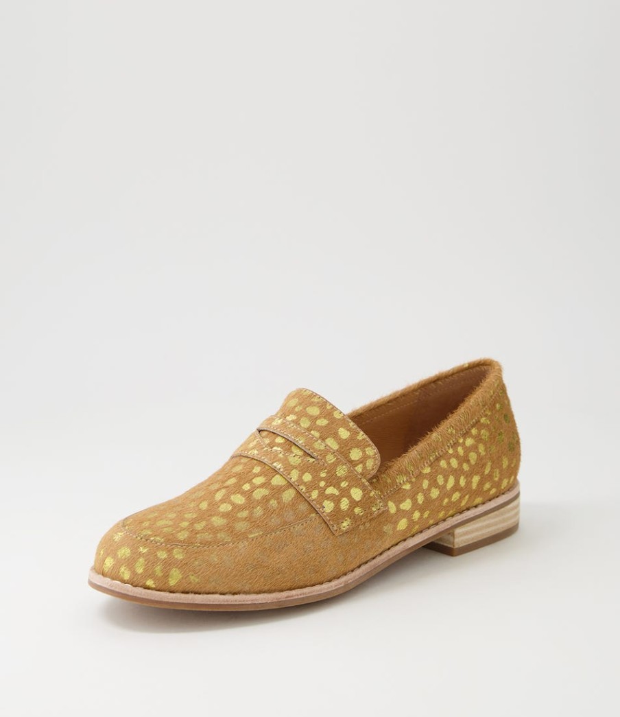 DJANGO & JULIETTE Avetta Camel Gold Dot Leopard Pony Loafers | Loafers