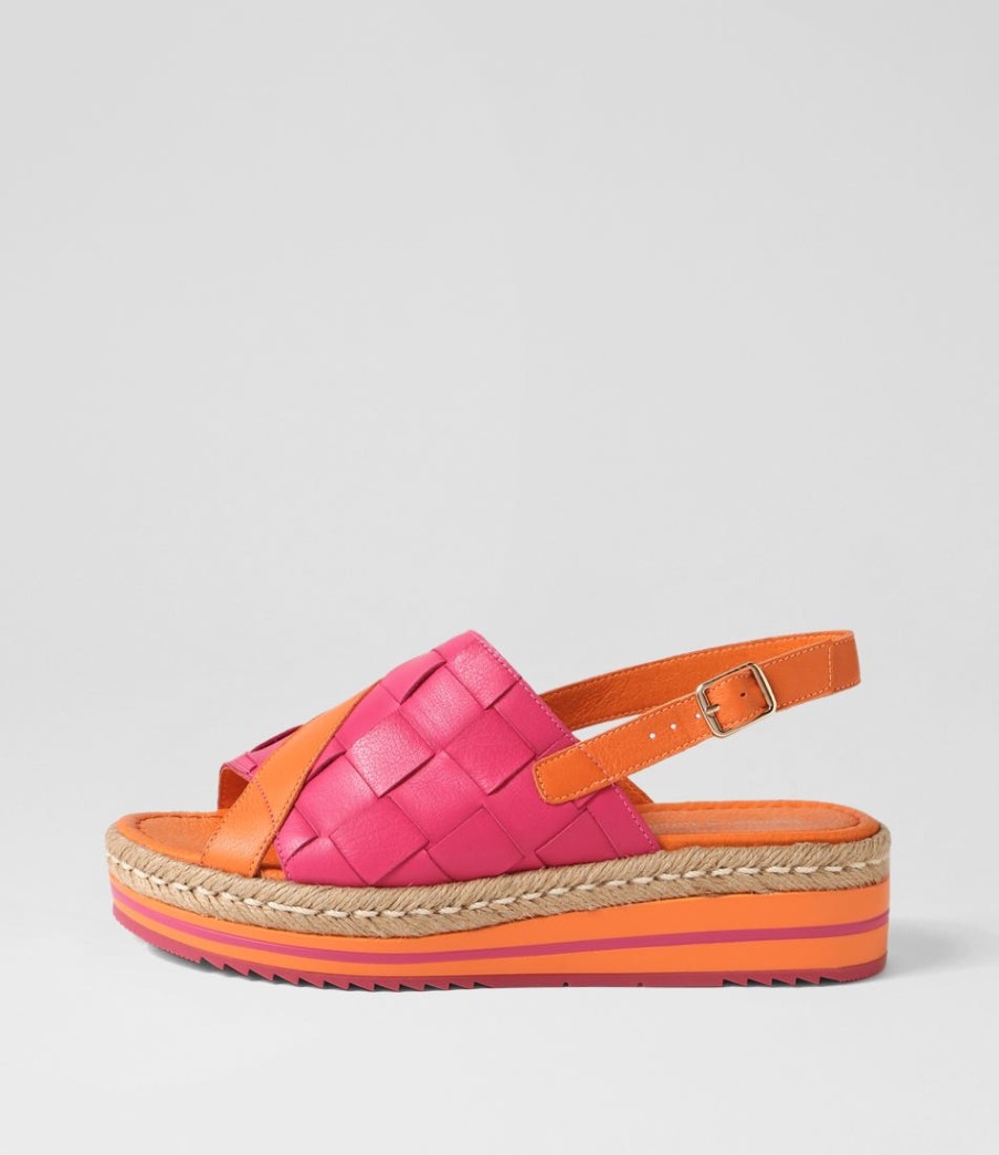 DJANGO & JULIETTE Ames Bright Orange Fuchsia Leather Sandals | Espadrilles