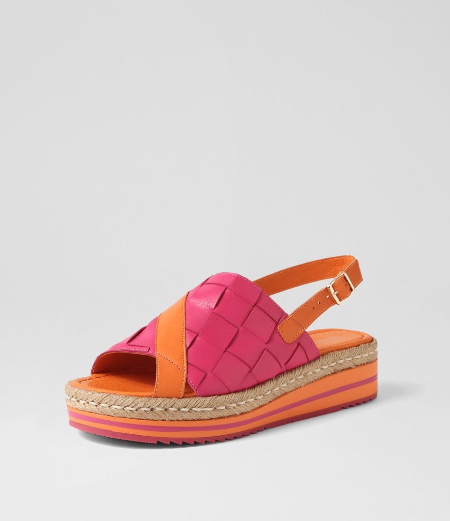 DJANGO & JULIETTE Ames Bright Orange Fuchsia Leather Sandals | Espadrilles