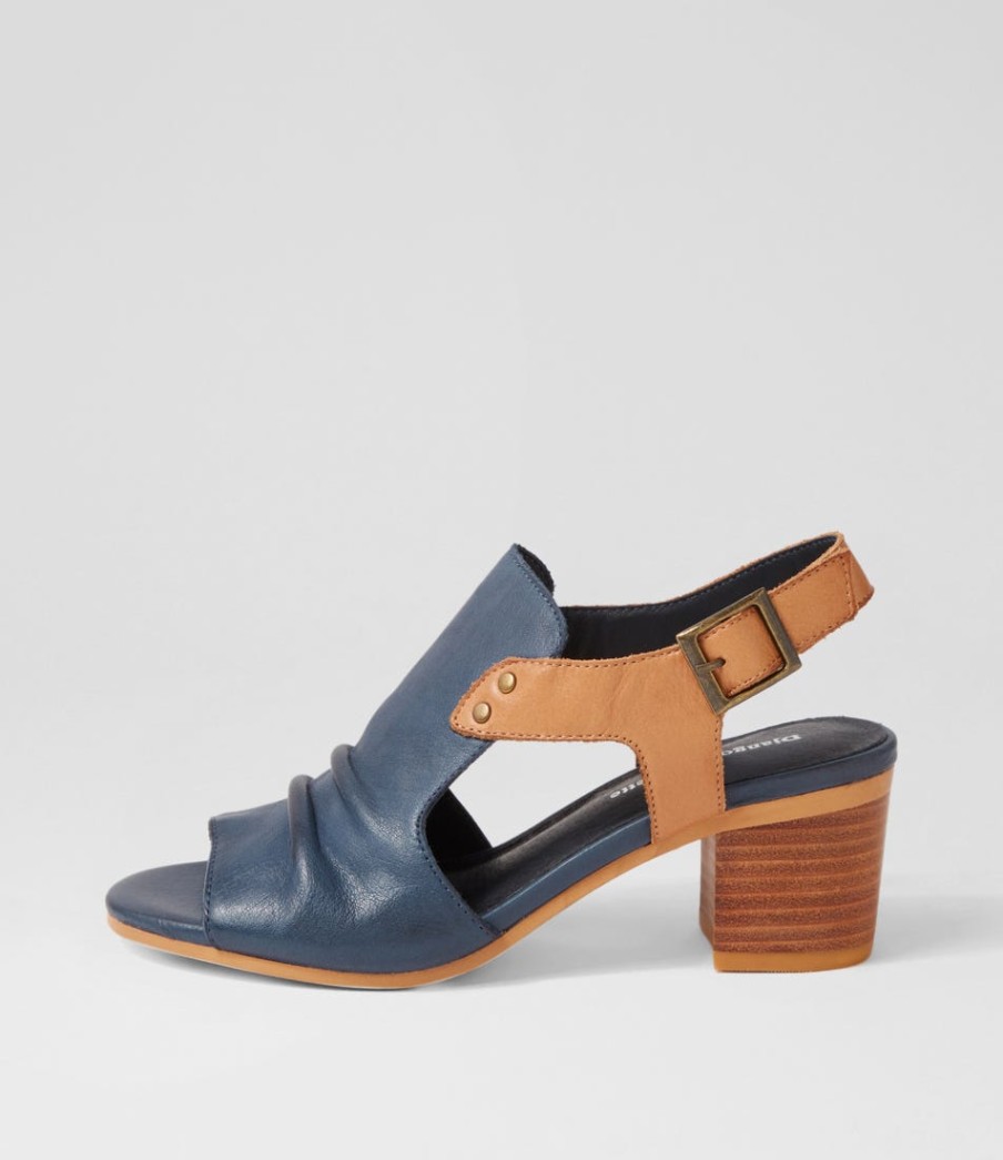 DJANGO & JULIETTE Ballarat Navy Dark Tan Leather Sandals | Heels