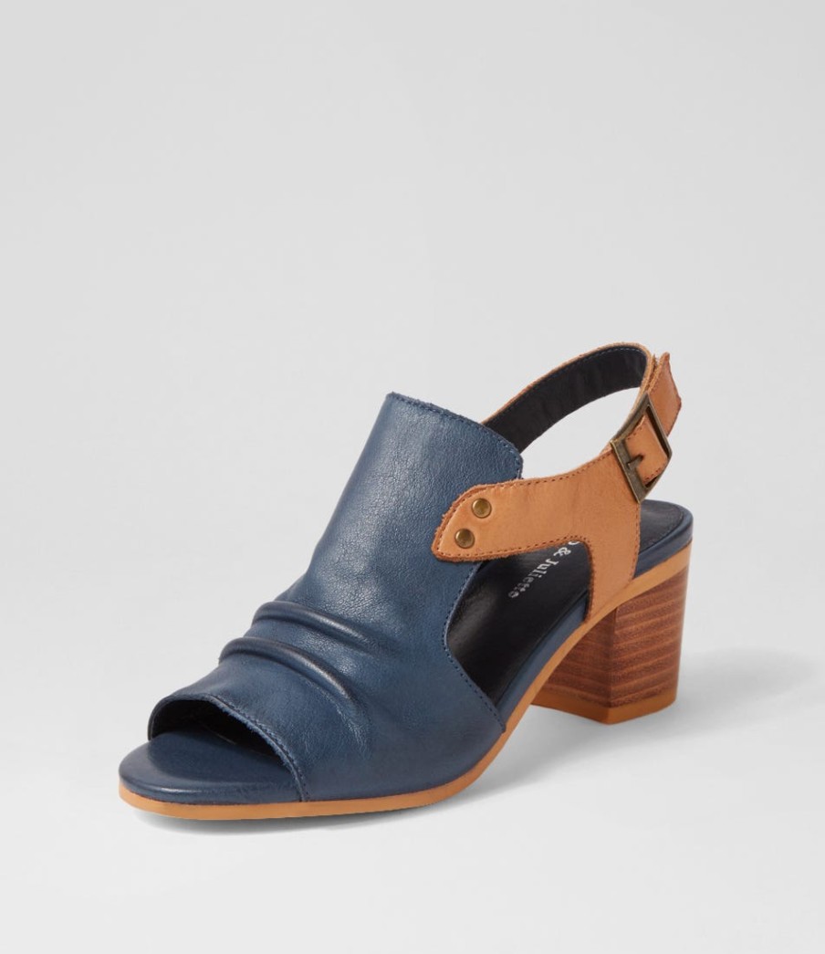 DJANGO & JULIETTE Ballarat Navy Dark Tan Leather Sandals | Heels