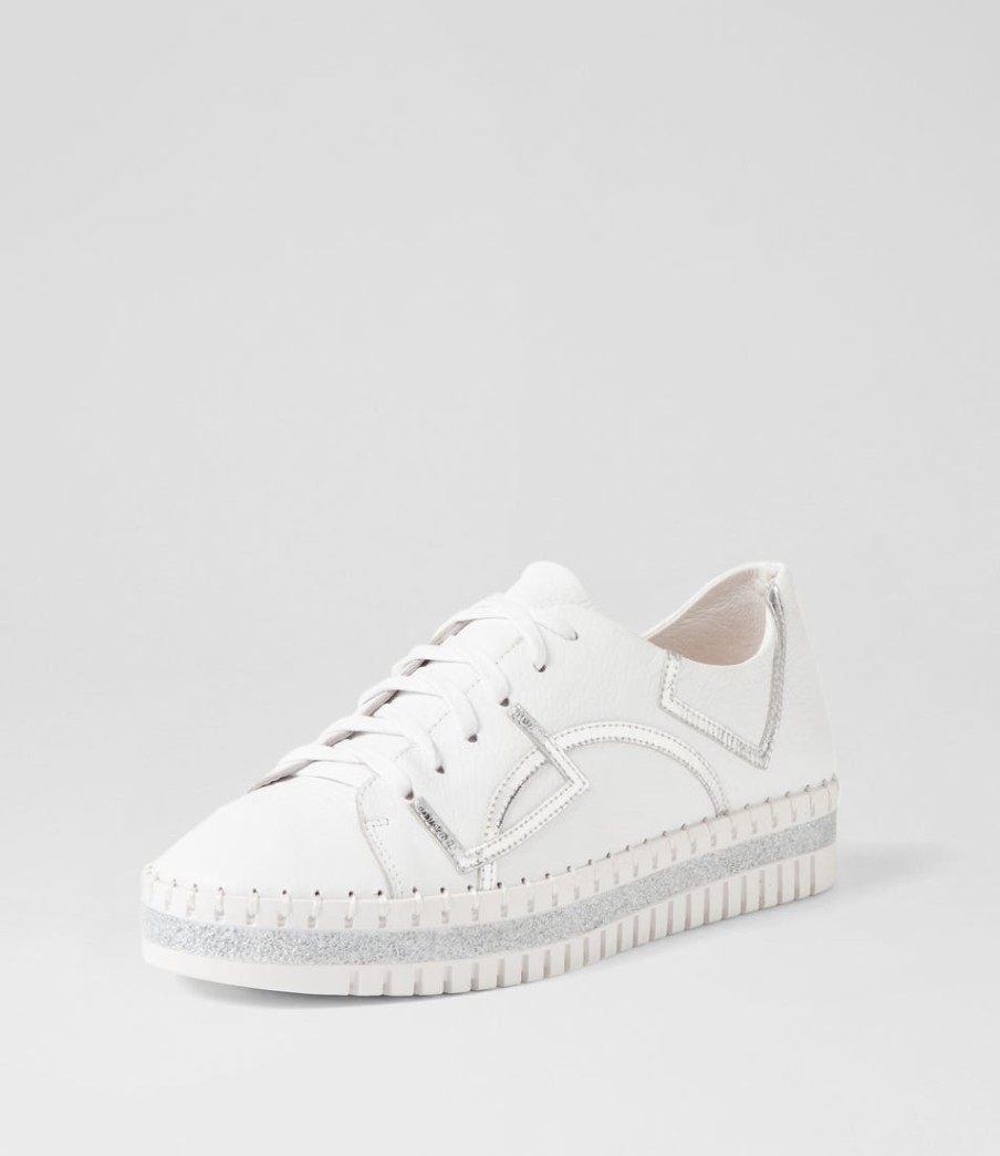 DJANGO & JULIETTE Mando White Silver Crush Leather Sneakers | Sneakers