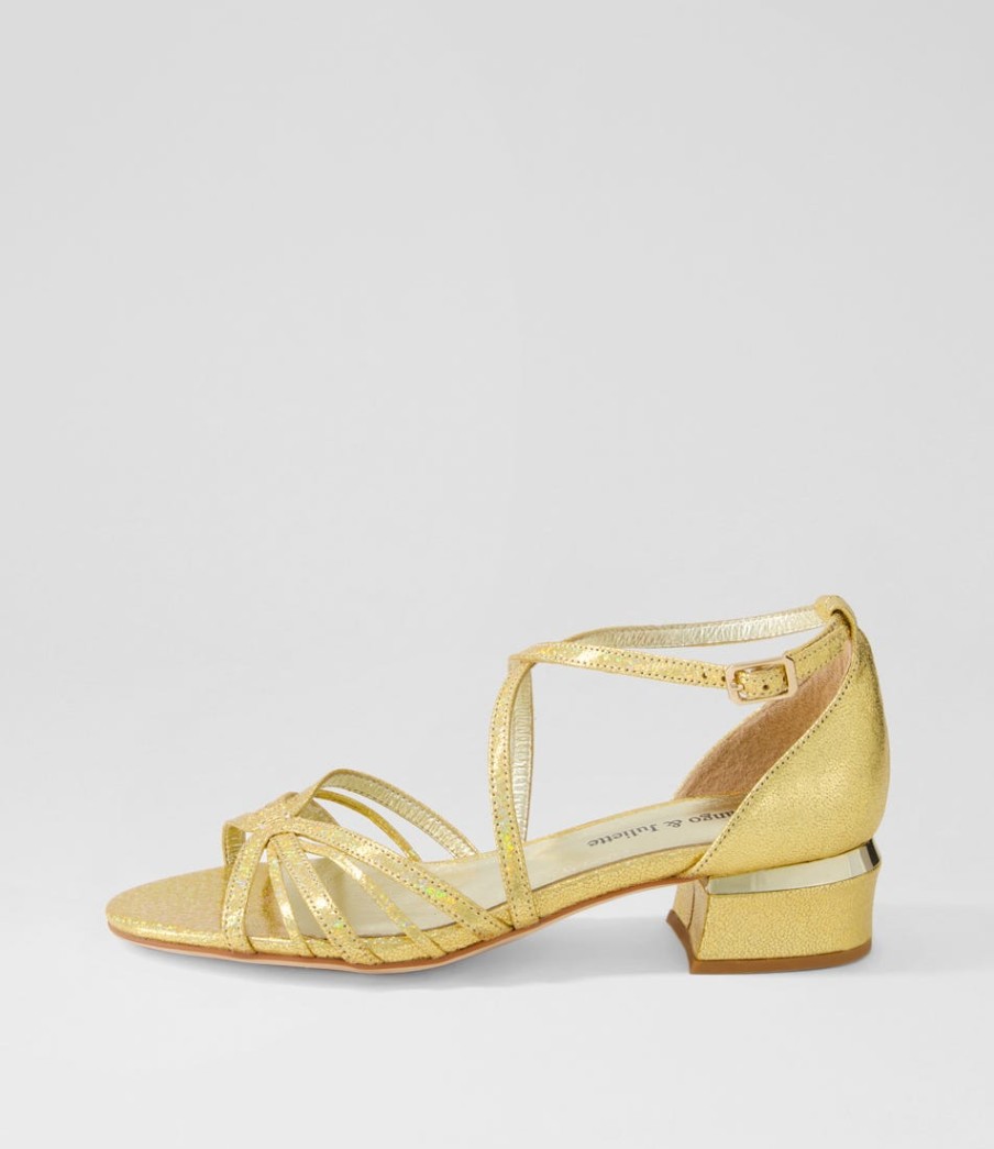 DJANGO & JULIETTE Tenna Gold Glam Leather Sandals | Flats