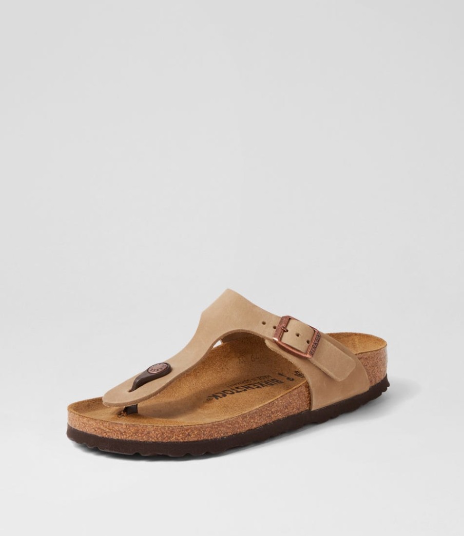 BIRKENSTOCK Gizeh Narrow W Tobacco Brown Oiled Leather Thongs | Comfort