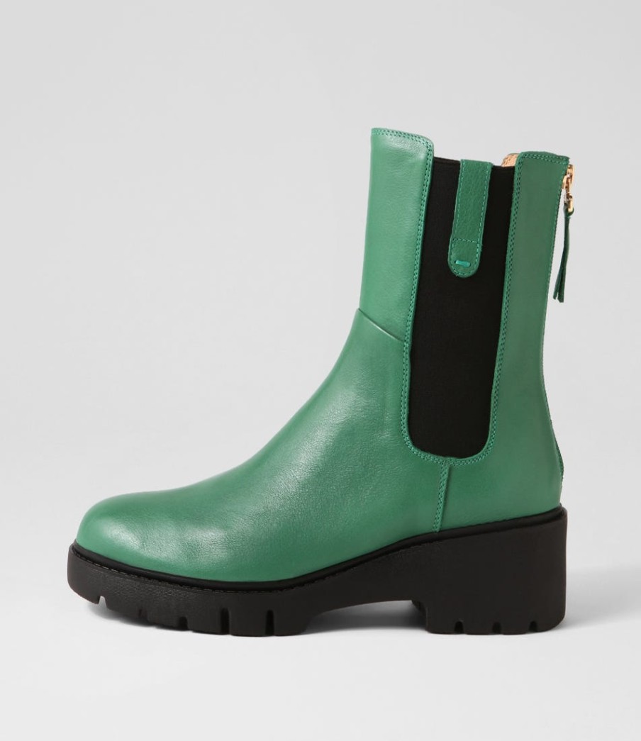 DJANGO & JULIETTE Unita Emerald Black Leather Chelsea Boots | Boots