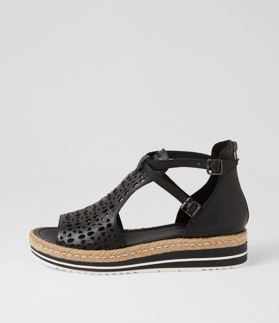 DJANGO & JULIETTE Accra Black Leather Espadrilles | Espadrilles