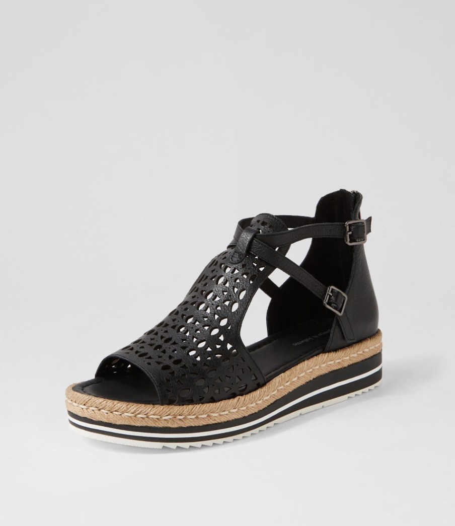 DJANGO & JULIETTE Accra Black Leather Espadrilles | Espadrilles