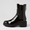 DJANGO & JULIETTE Unita Black Patent Leather Chelsea Boots | Boots