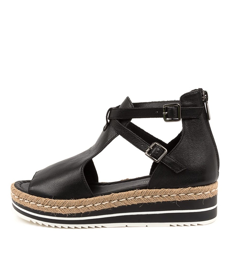 DJANGO & JULIETTE Alexys Black Leather | Espadrilles