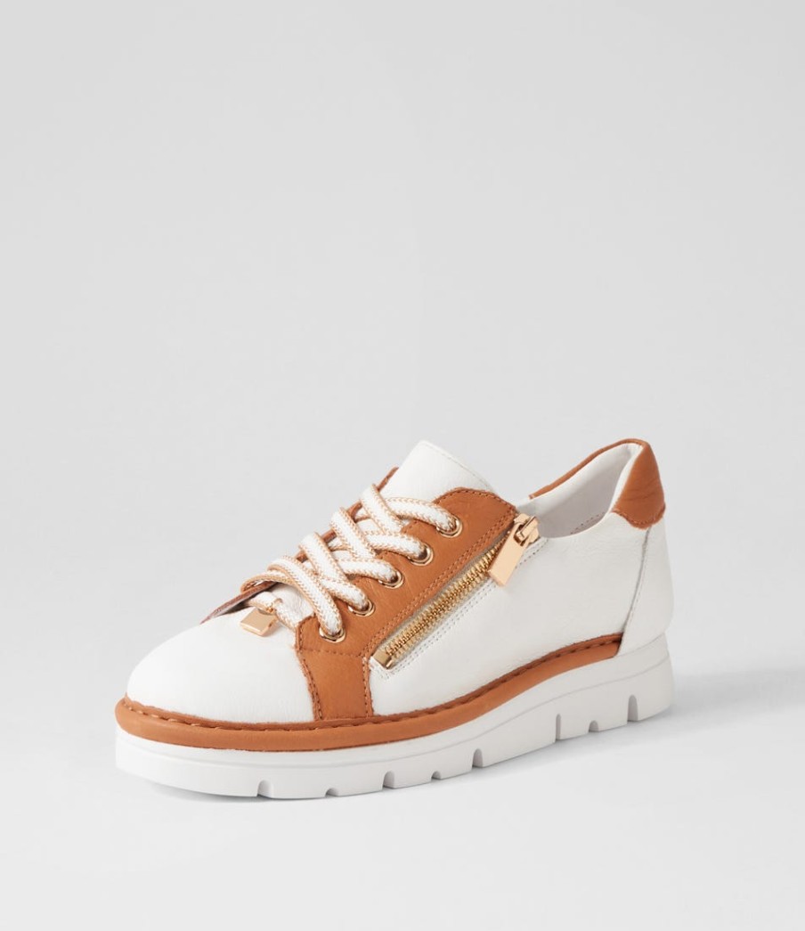 TOP END Elos White Dark Tan Leather Sneakers | Sneakers