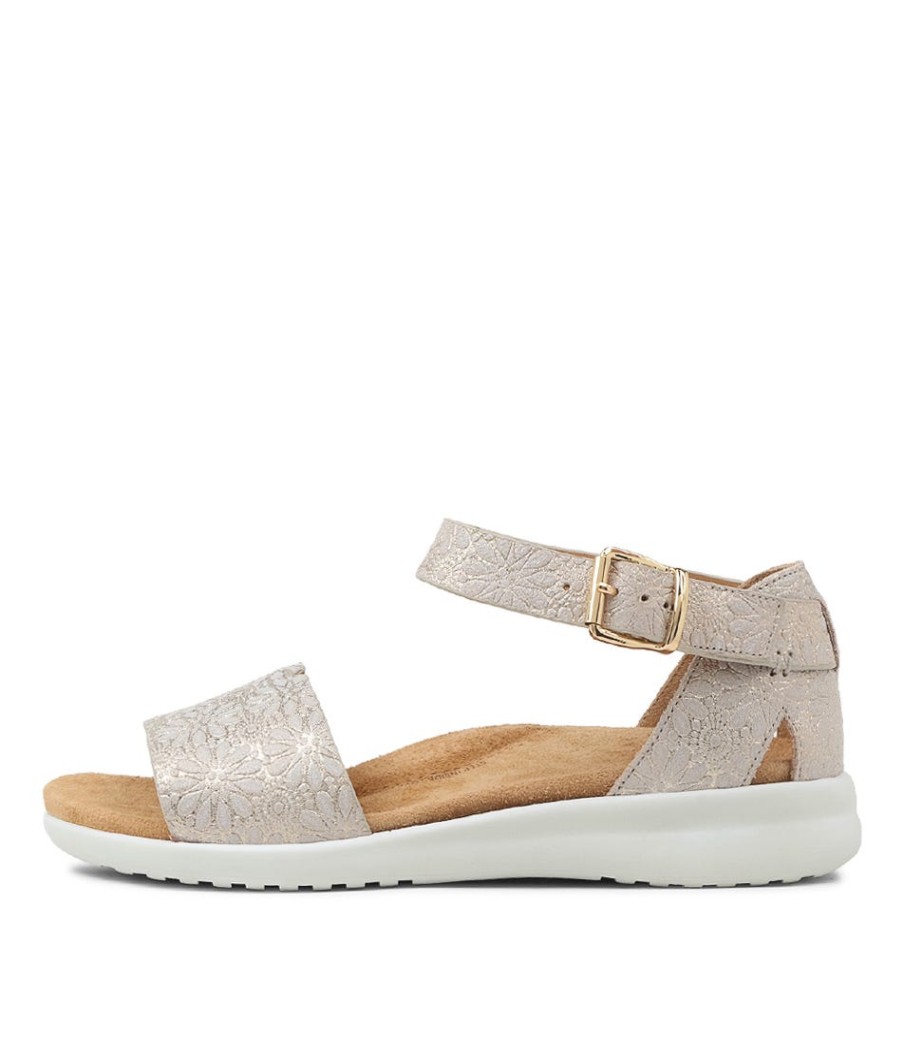 ZIERA Beverly Xw Gold Daisy Leather Sandals Ws | Wedges