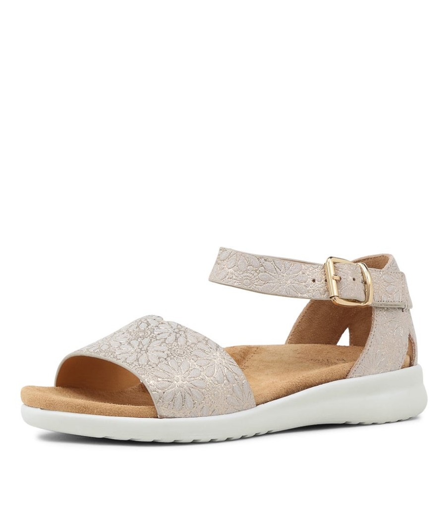 ZIERA Beverly Xw Gold Daisy Leather Sandals Ws | Wedges