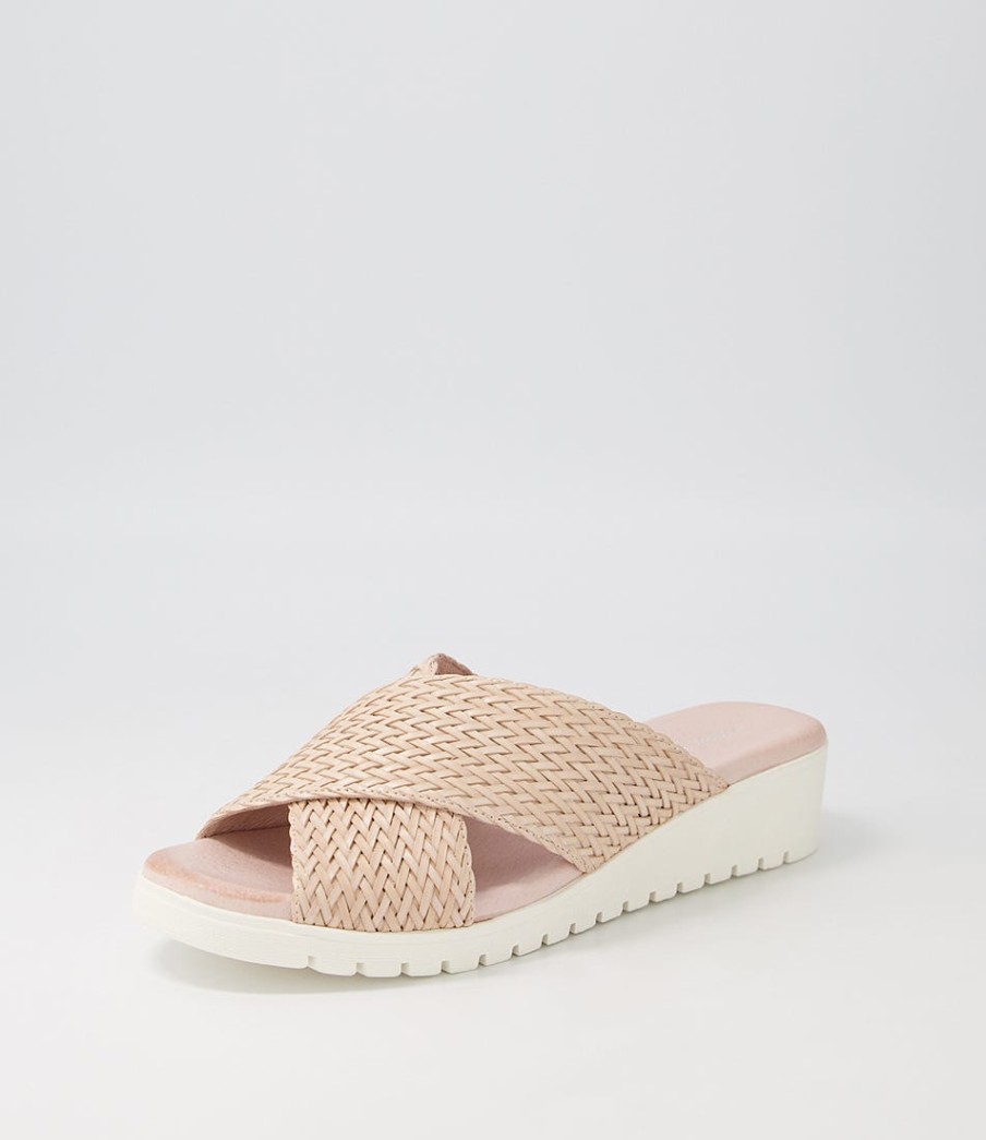 DJANGO & JULIETTE Manal Nude Weave Slides | Wedges