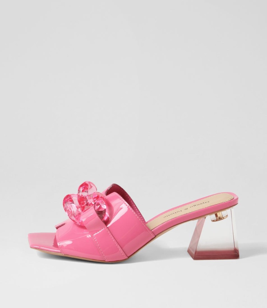 DJANGO & JULIETTE Rulie Pretty Pink Patent Leather Mules | Heels