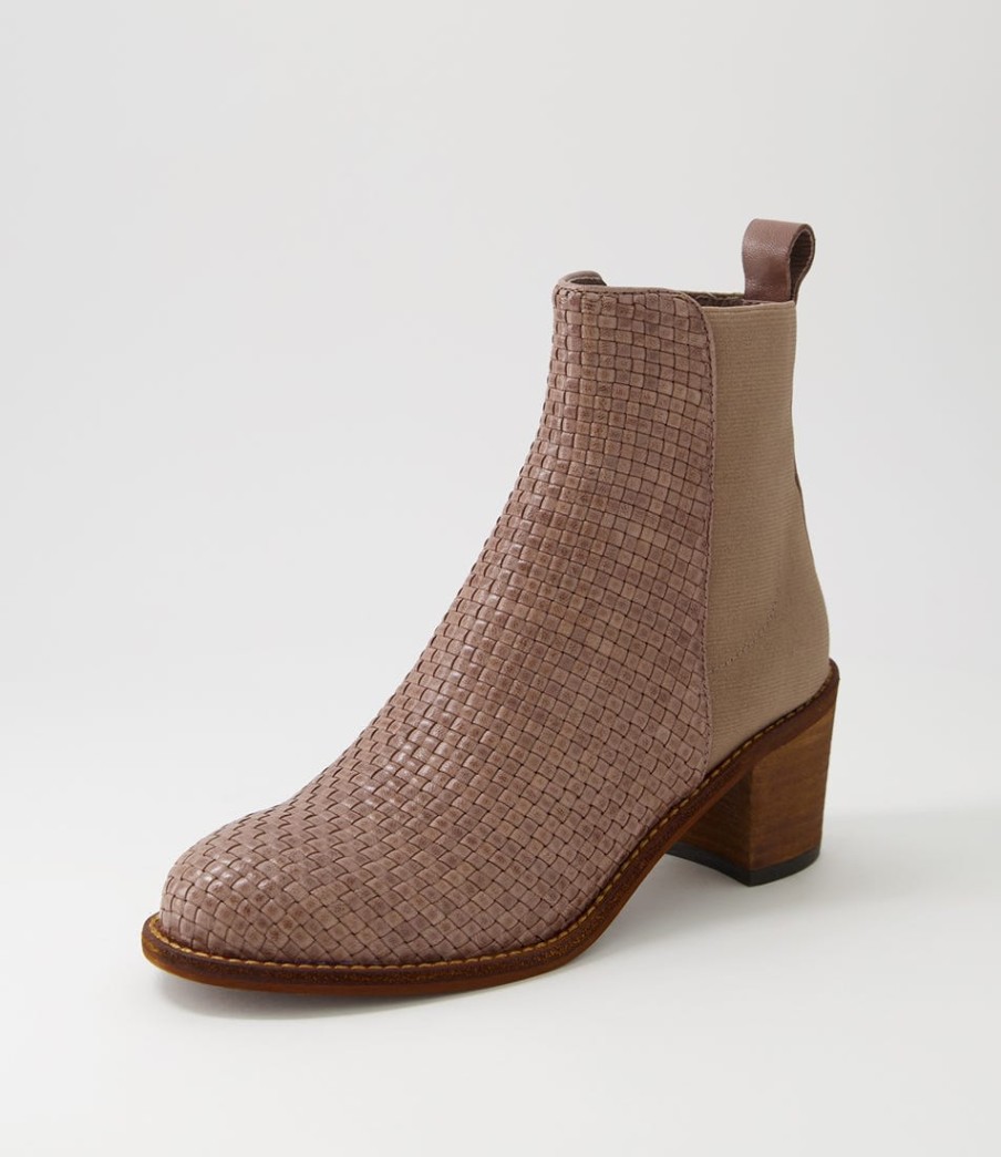 DJANGO & JULIETTE Werson Taupe Weave Leather Ankle Boots | Boots