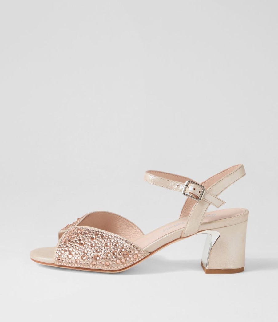 DJANGO & JULIETTE Juba Nude Shimmer Nude Leather Jewels Sandals | Heels