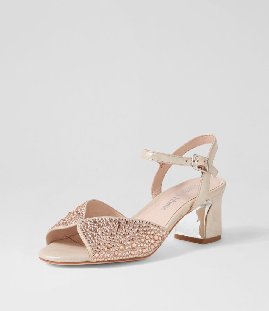 DJANGO & JULIETTE Juba Nude Shimmer Nude Leather Jewels Sandals | Heels